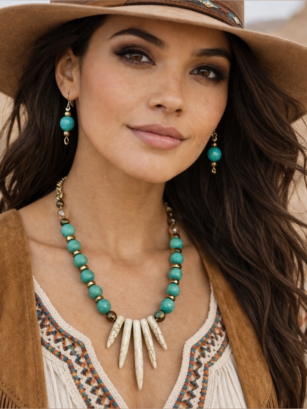 REIMAGINED Green Chalcedony Magnesite Bead Necklace Earring Set